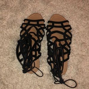 black lace sandals